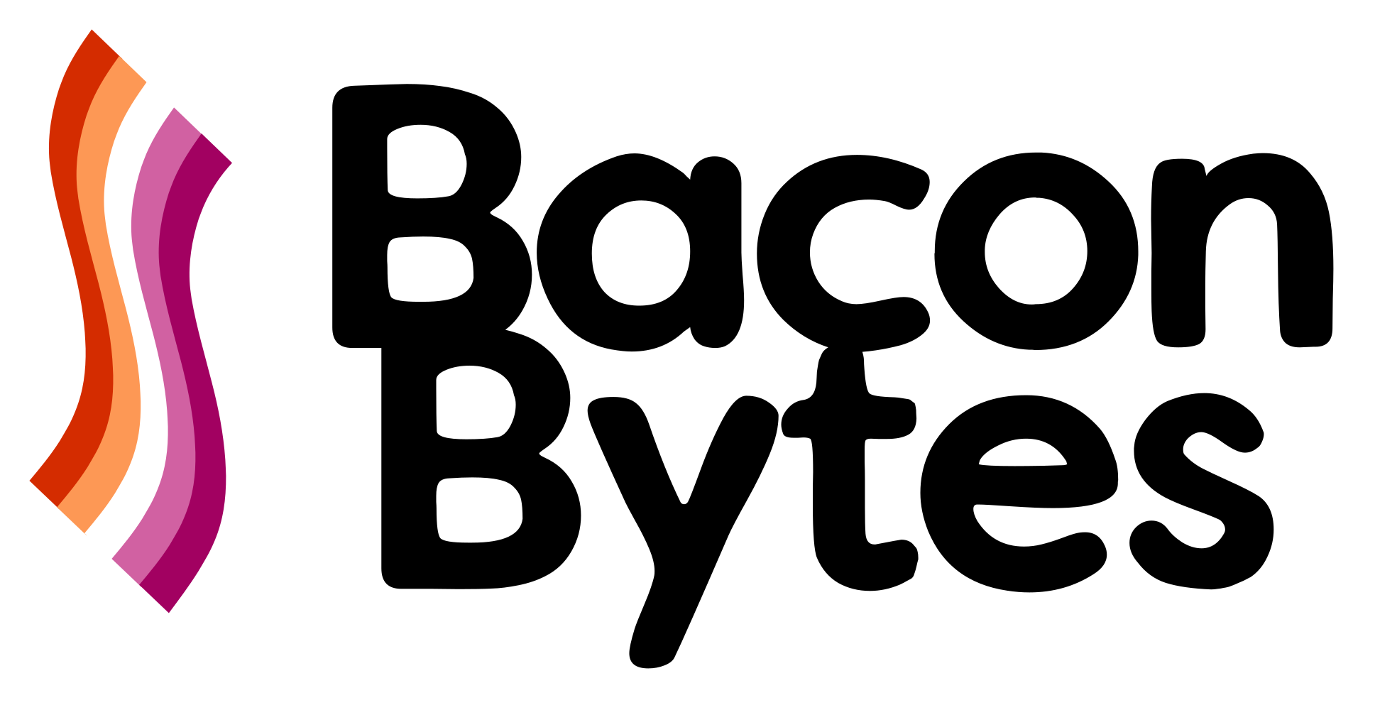 BaconBytes Logo, featuring a strip of bacon and the site name in a sticker-like appearence